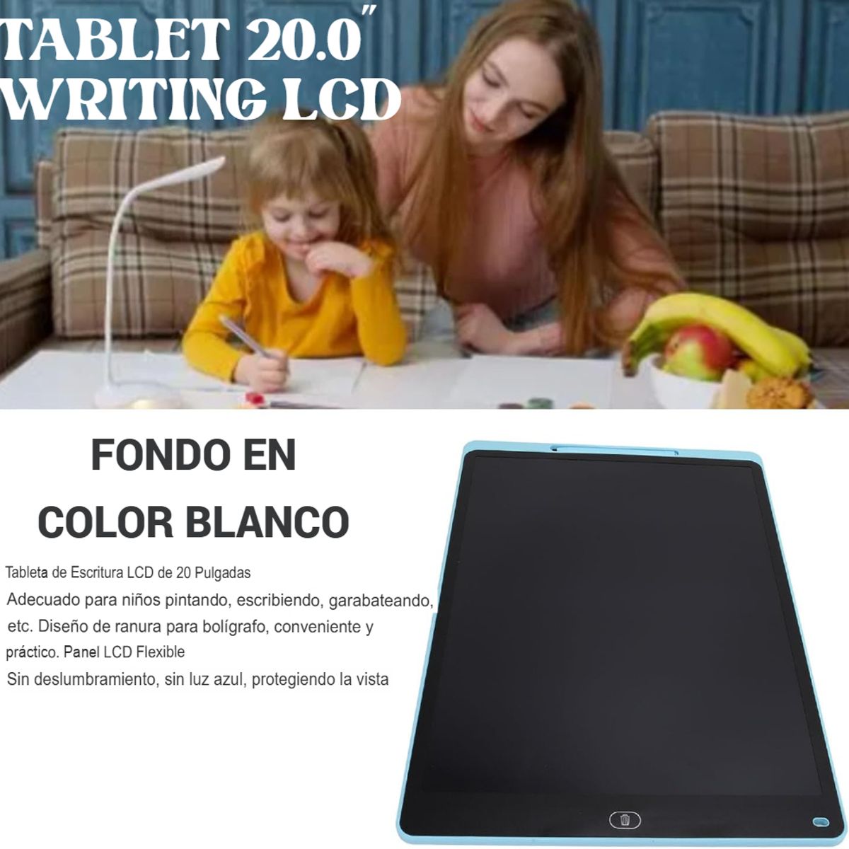 GENERICO - TABLET PIZARRA MÁGICA WRITING LCD 20 PULGAD DIBUJO BLANCO