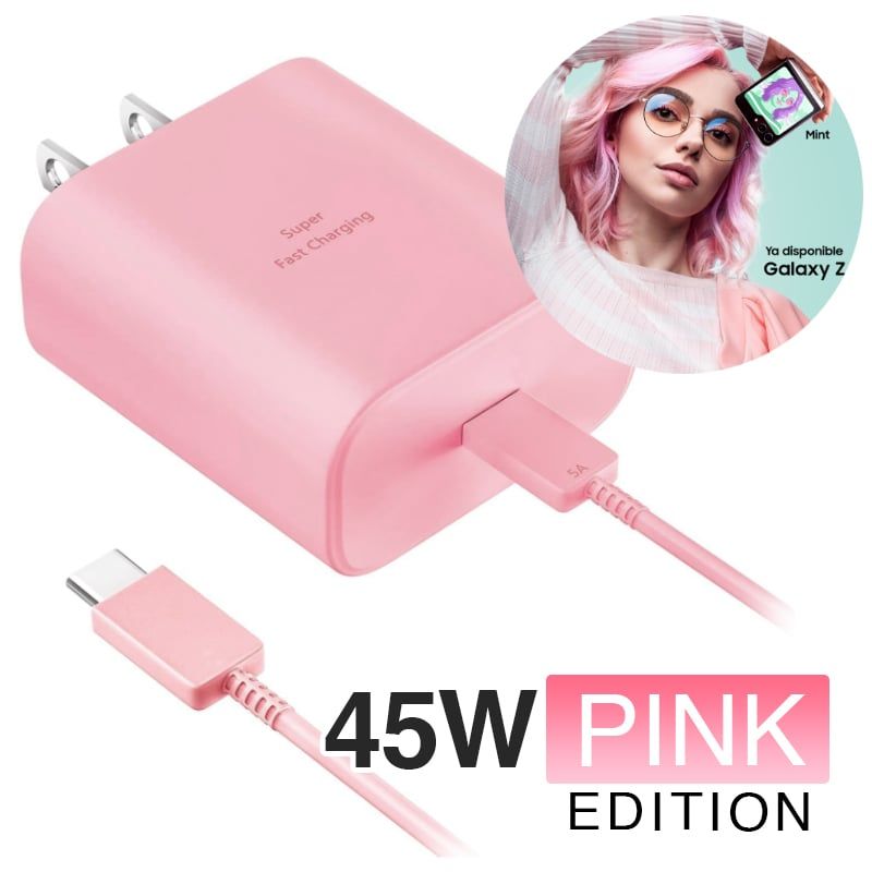 GENERICO - Cargador para Samsung 45W Carga Rápida + Cable Pink Edition