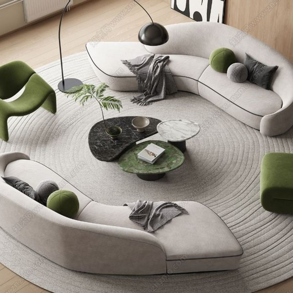 GENERICO - Sofá Orgánico Vogue 3+3+1+1+ Mesa de Centro - Beige y Verde