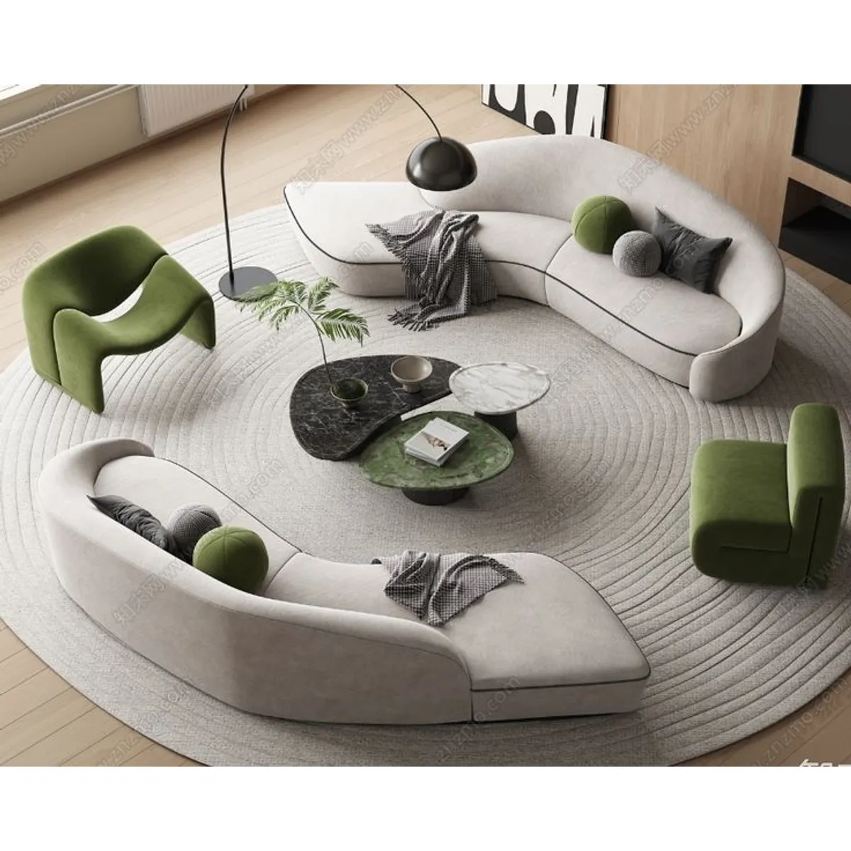 GENERICO - Sofá Orgánico Vogue 3+3+1+1+ Mesa de Centro - Beige y Verde