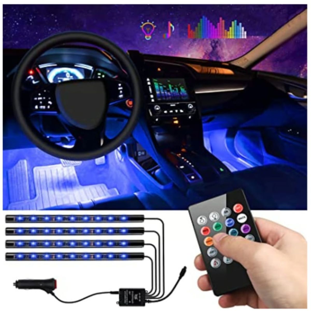 SEISA - Luces Led para Interior de Auto Luz Carro con Bluetooth