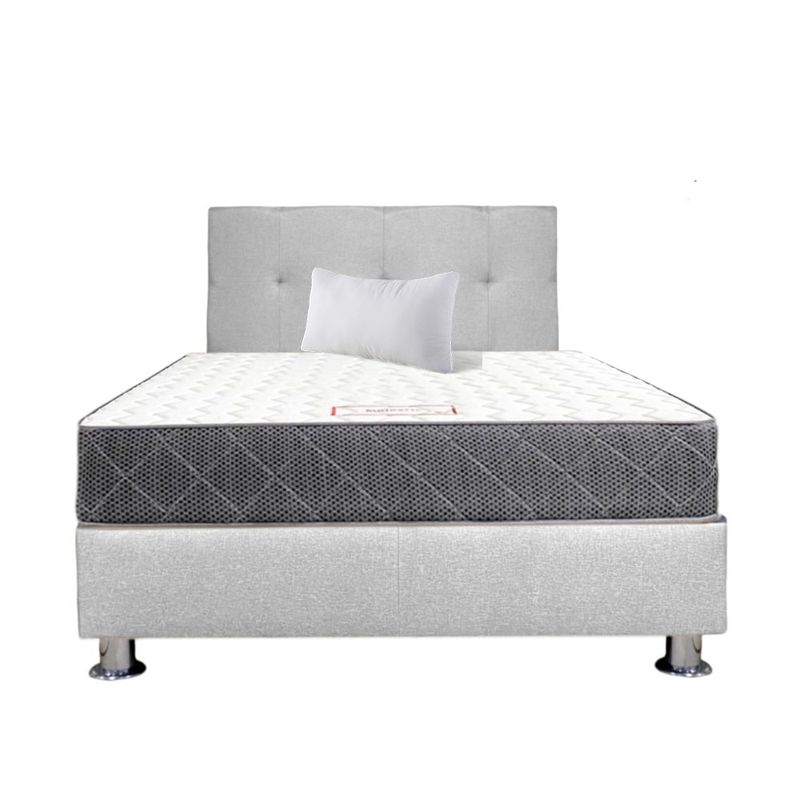 MUEBLES MACRUMO - Combo Cama tapizada Brisa Queen + Colchon Semiortopedico Quitedflex + Almohada + funda