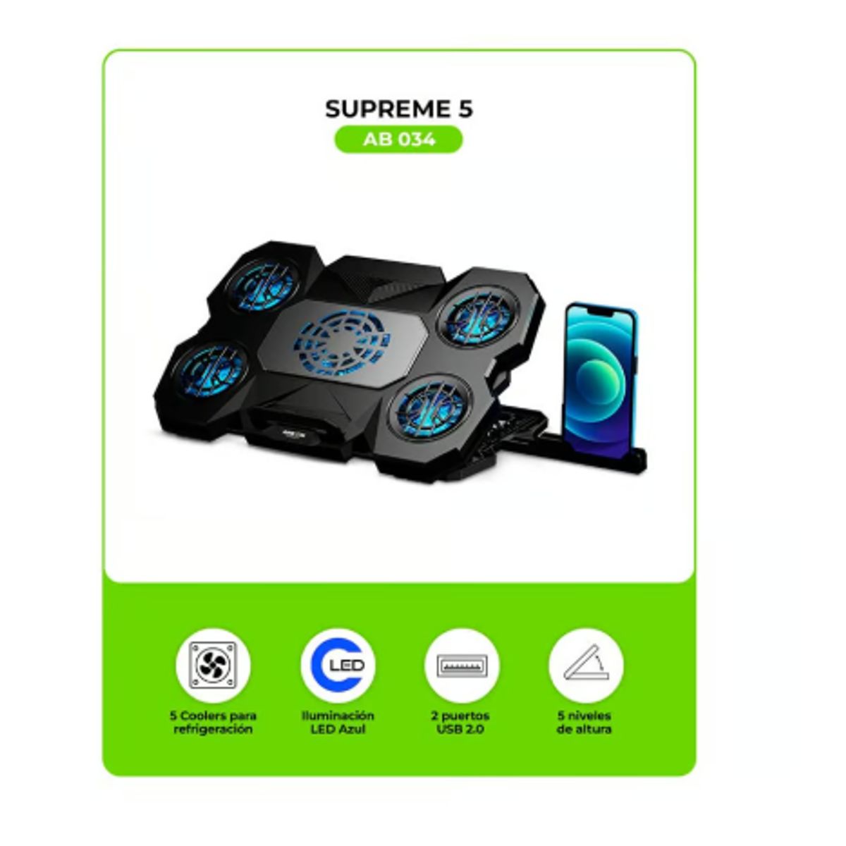 AIRBOOM - Base Con Cooler SUPREME5 AB034 4FAN 7CM+1FAN 10CM AIRBOOM