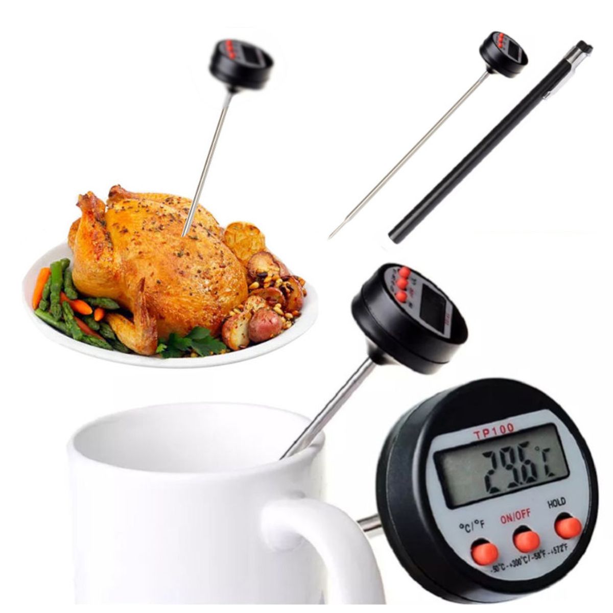 GENERICO - Termómetro Digital Cocina Alimentos Líquidos Carnes Leche + Baterias