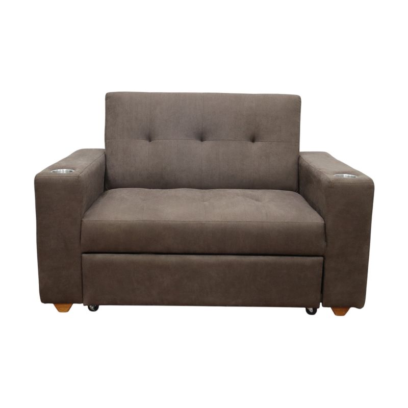 MUEBLES MACRUMO - Sofá Cama Flip color Marrón y Portavasos - Madera Tornillo