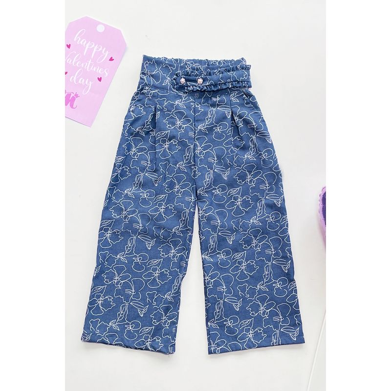 KIDS MASHMELO - Pantalón de Chambray con Cintura Alta Fruncida para Niña Kids Mashmelo