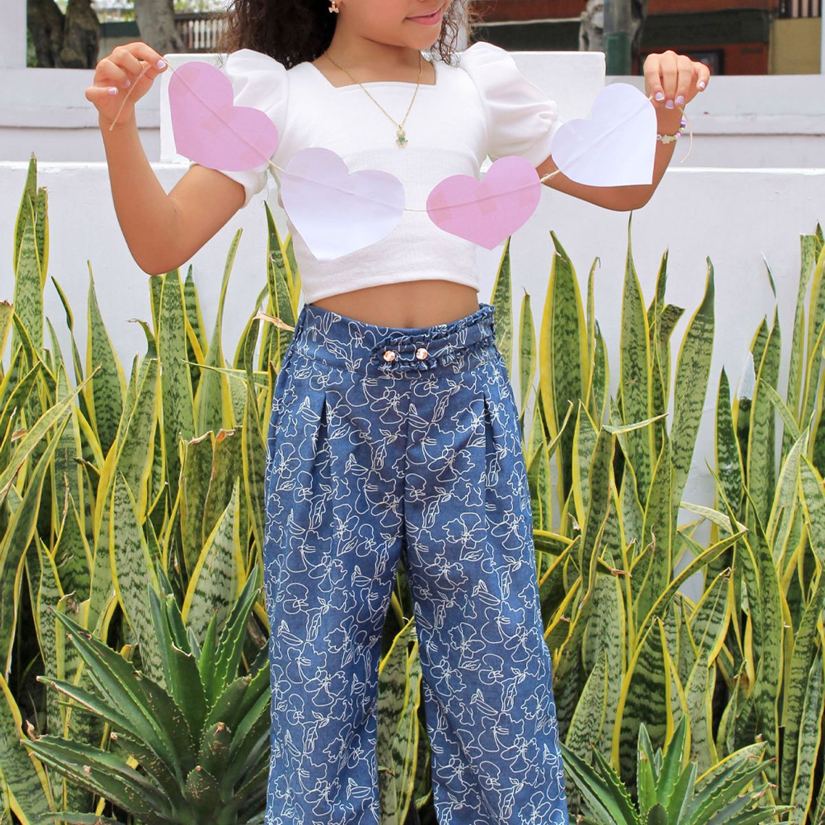 KIDS MASHMELO - Pantalón de Chambray con Cintura Alta Fruncida para Niña Kids Mashmelo