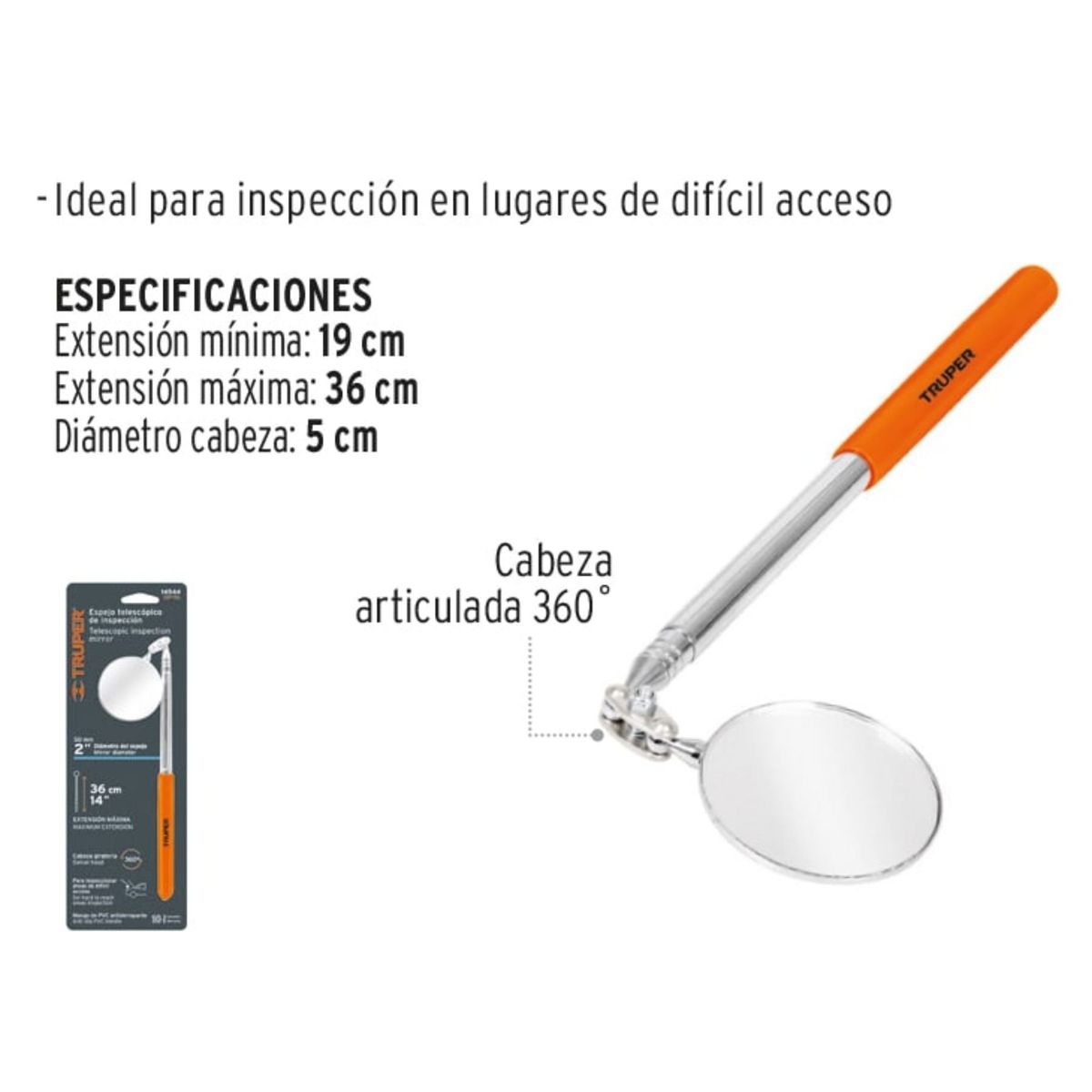 TRUPER - Espejo de inspección telescópico circular,  Truper