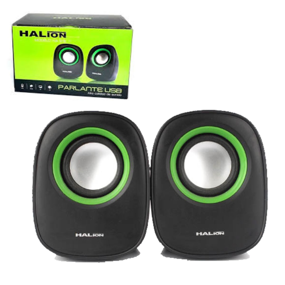 HALION - PARLANTE USB 2.0 HALION HA-S15 NEGRO Y VERDE