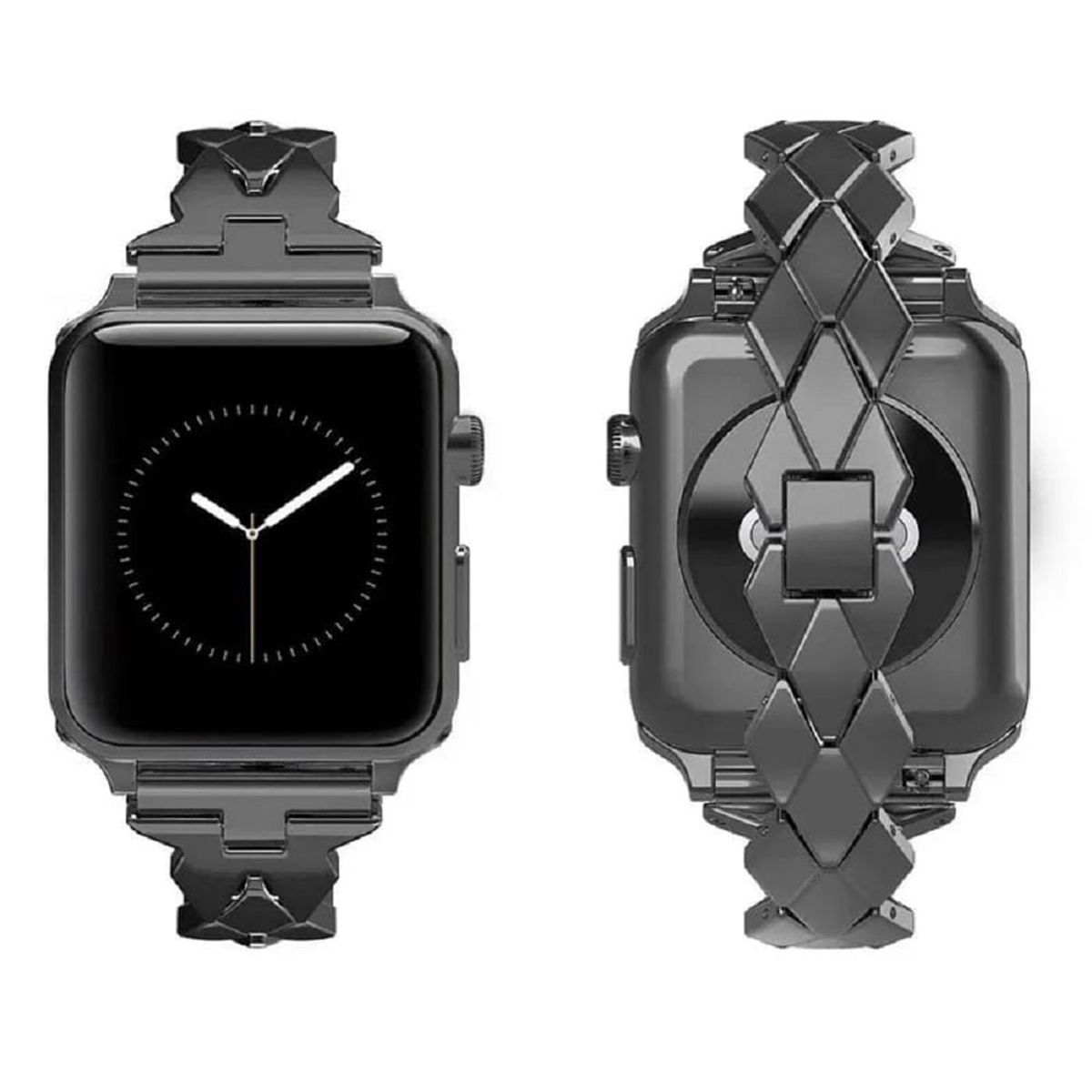 GENERICO - CORREA ACERO GLAM PARA WATCH 44-45-46 y 49 mm NEGRO