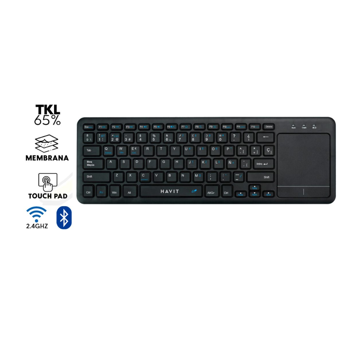 HAVIT - TECLADO HAVIT KB234WB CON TOUCH PAD INALAMBRICO BLUETOOTH MEMBRANA