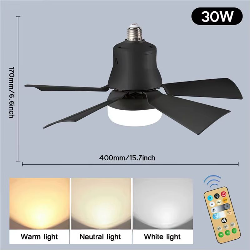 GENERICO - Ventilador de techo E27 de 30W con función de luz LED