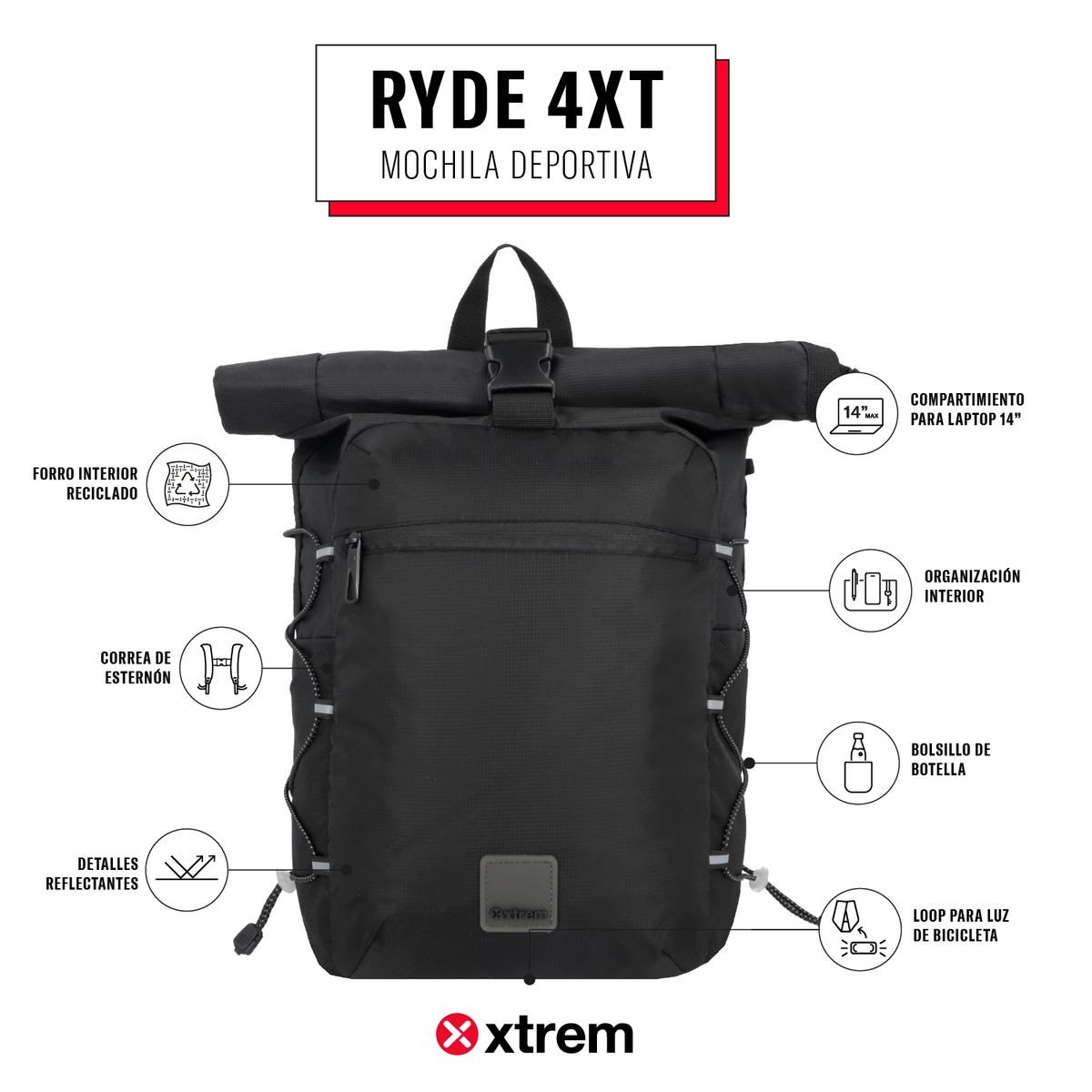 XTREM - Mochila Portalaptop Ryde 4Xt 14" Black Matte