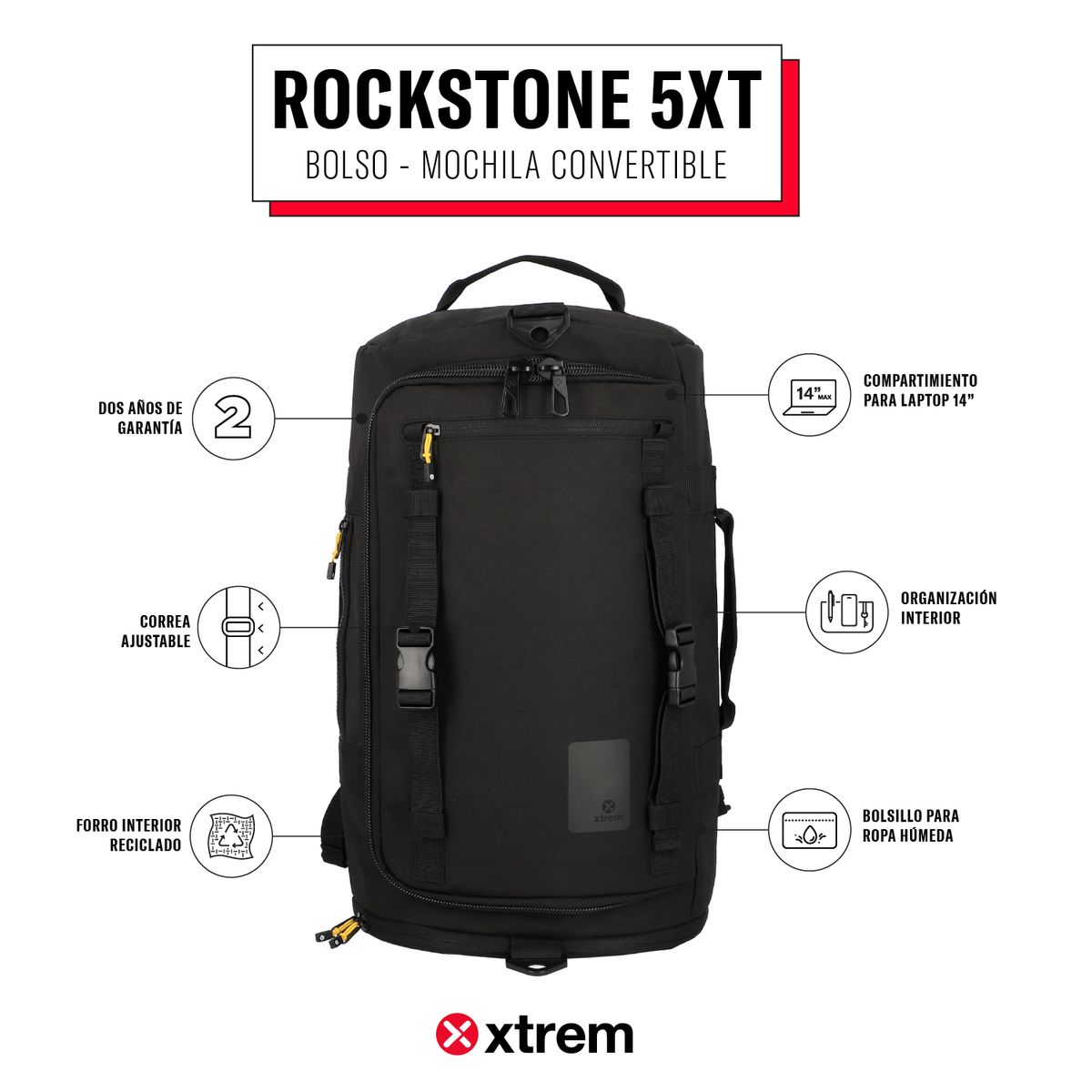 XTREM - Mochila Viajera Rockstone 5Xt 14'' Black