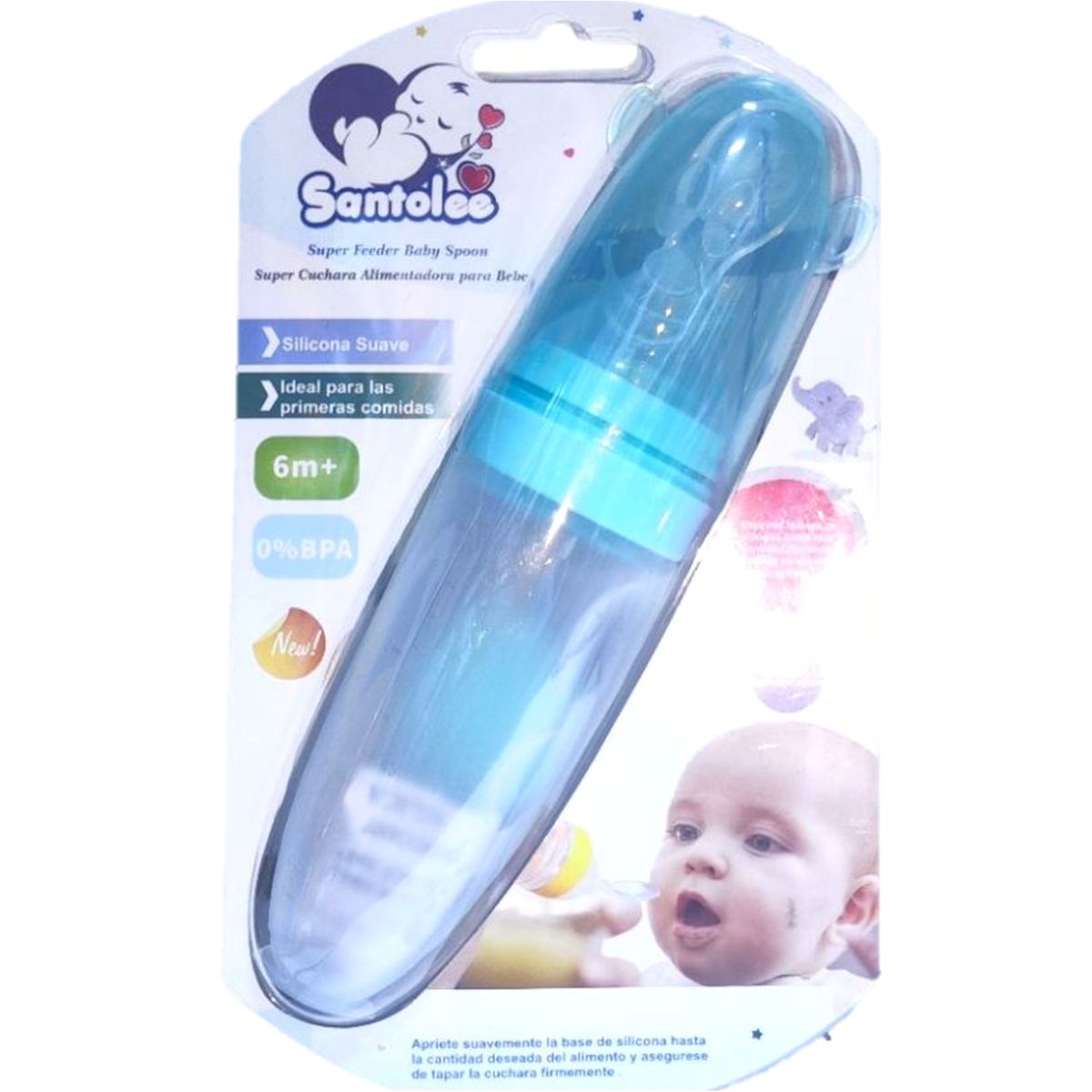 SANTOLEE - Biberón Cuchara de Silicona Celeste