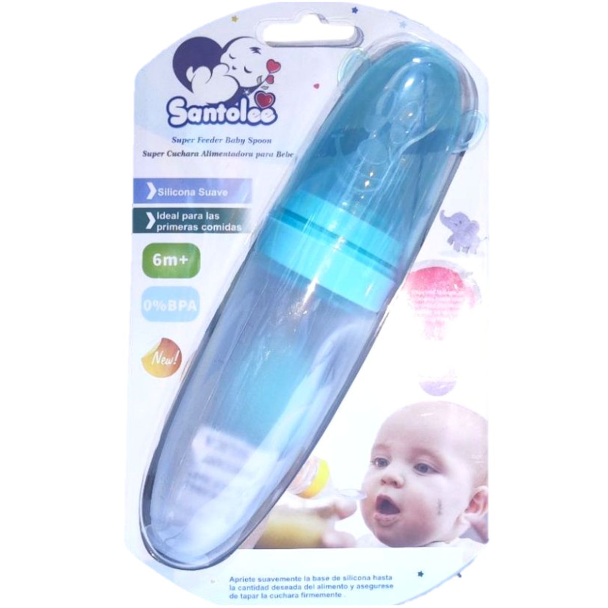 SANTOLEE - Biberón Cuchara de Silicona Celeste