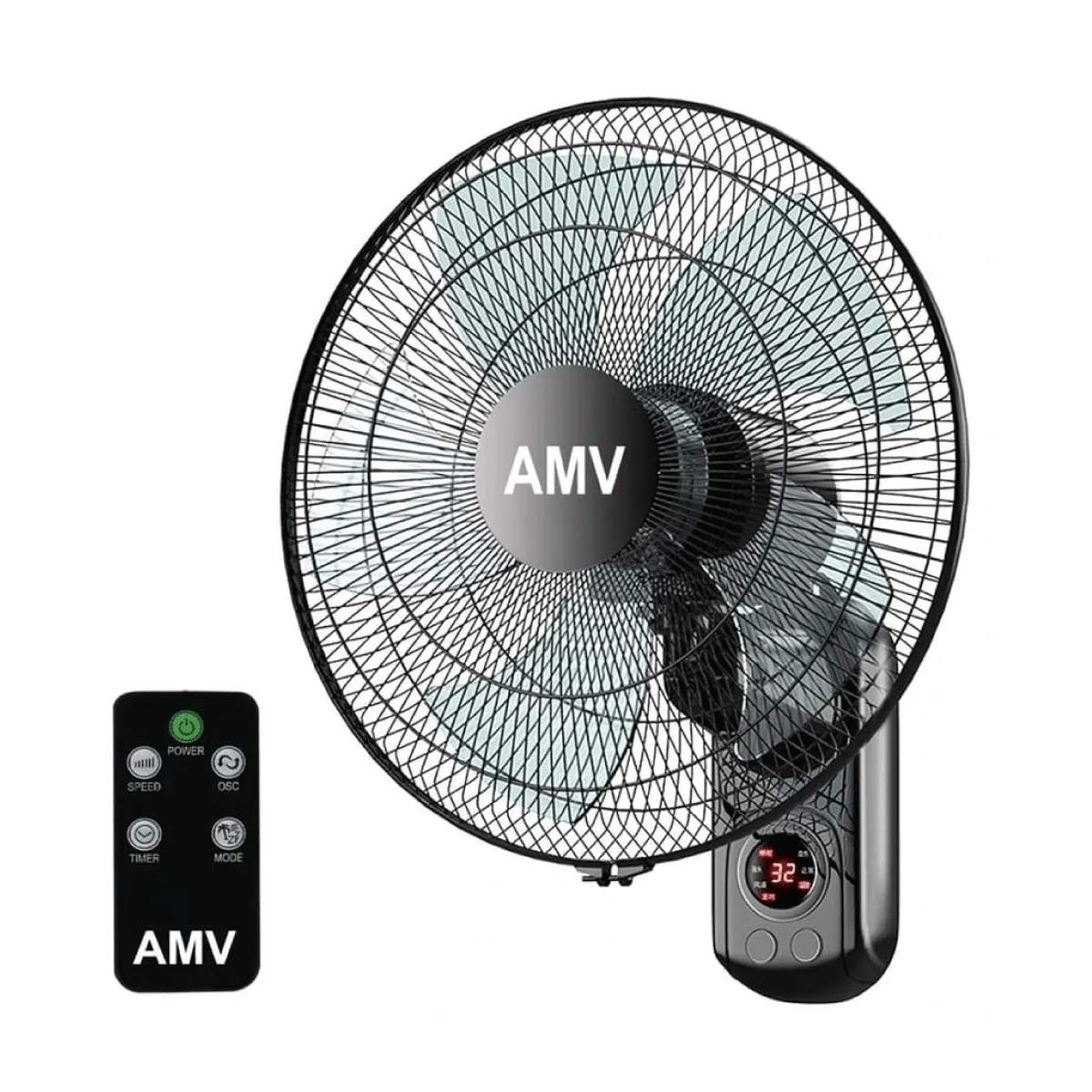 GENERICO - Ventilador de Pared AMV FB40-18 de 18 Control Remoto Negro