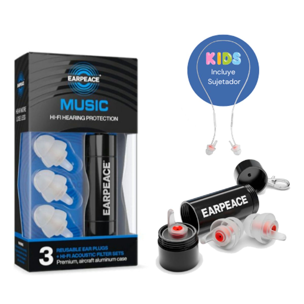 EAR PEACE - Tapones Antiruido Niños 6-12 Años reducción de 17dB 20dB y 26dB - EARPEACE MS