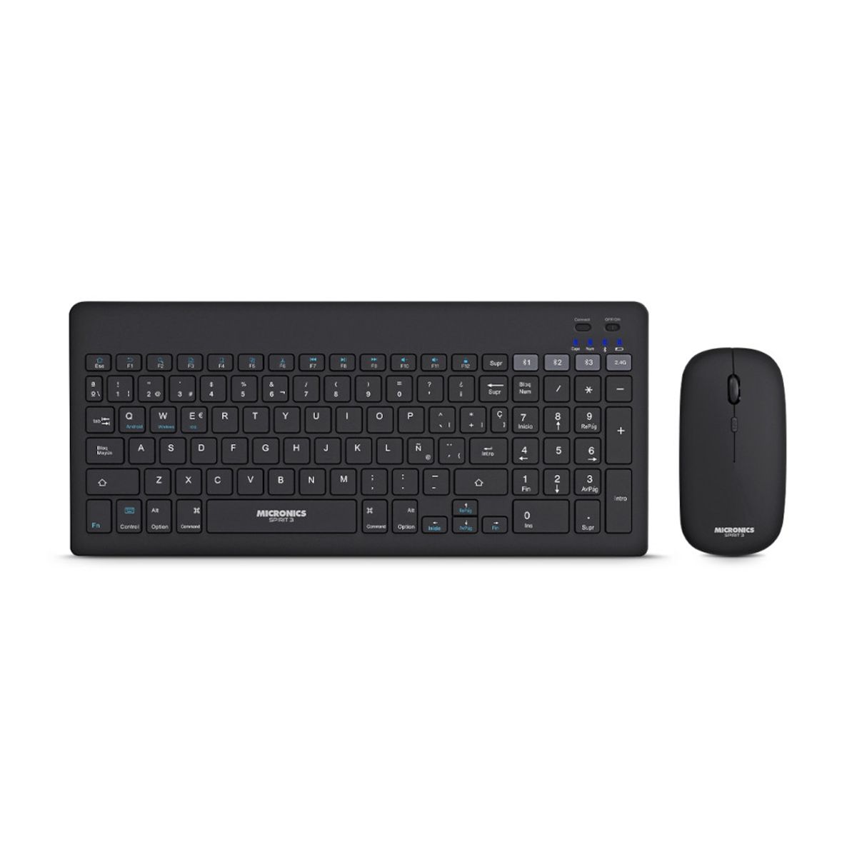 MICRONICS - Teclado y Mouse Inalámbricos Micronics WT800-3M Recargable BT y 2.4 G