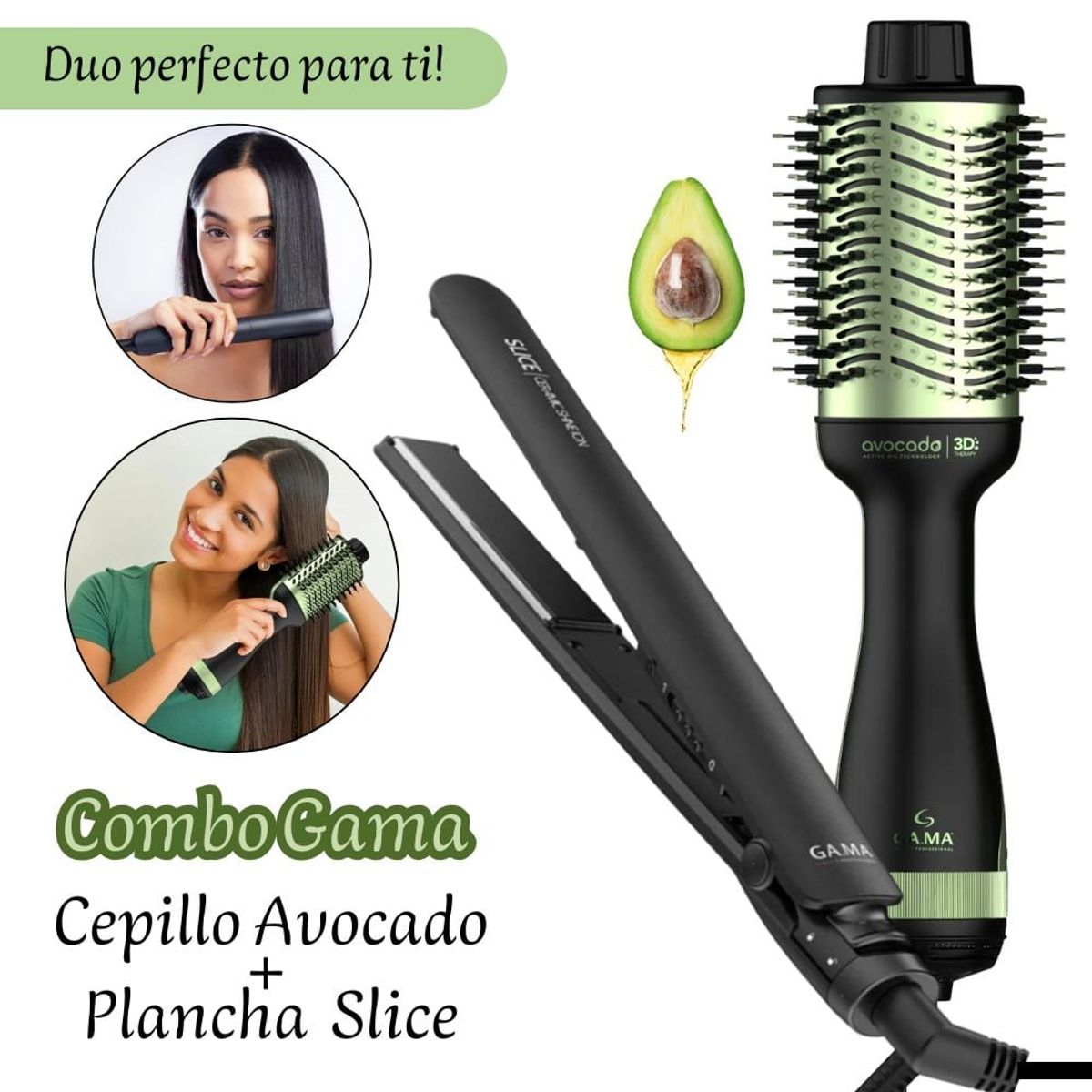 GAMA - Combo Plancha de Cabello Gama Slice + Cepillo Secador Gama Avocado 3D