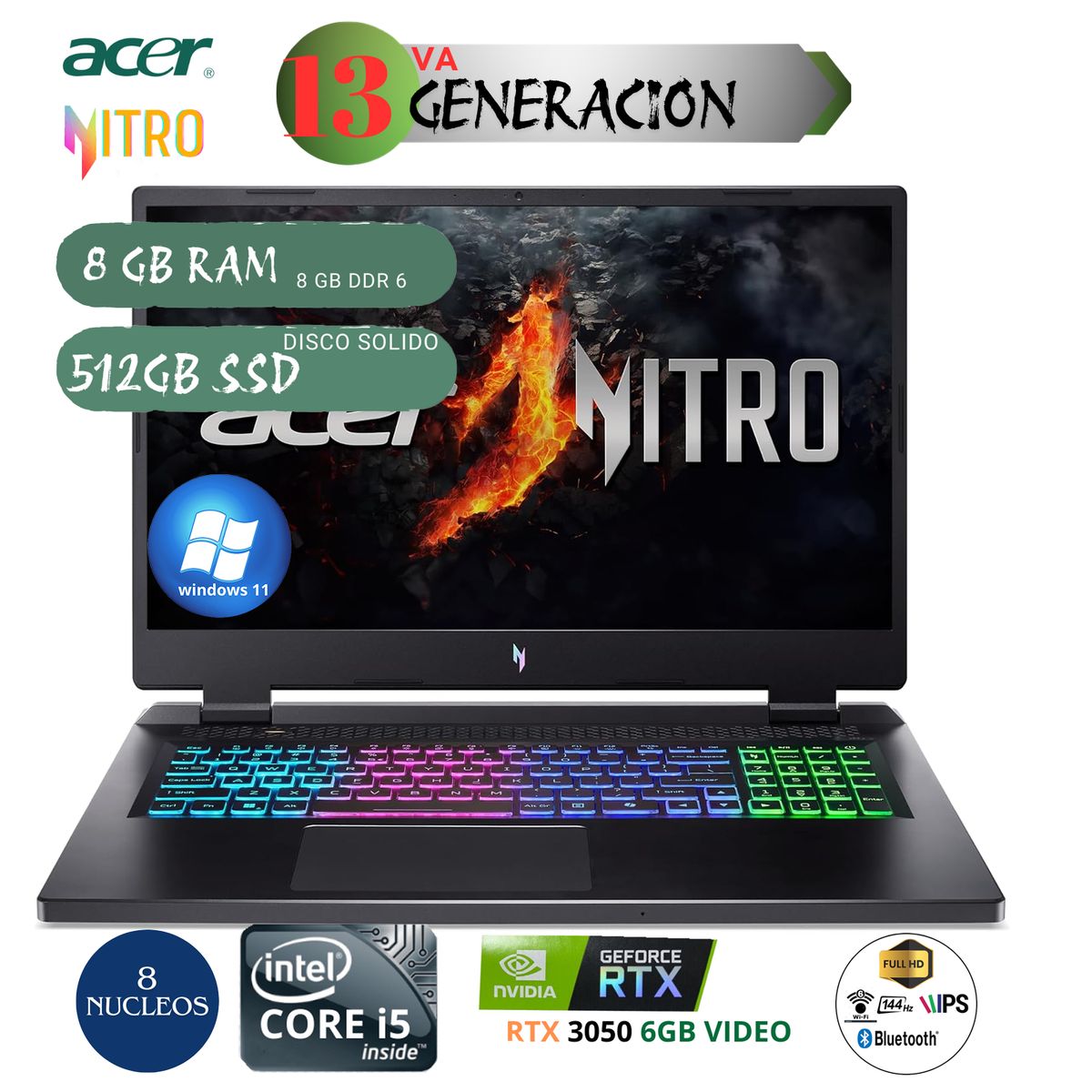 ACER - Laptop Gamer Acer 15 Intel Core I5 Rtx3050 8Gb Ram