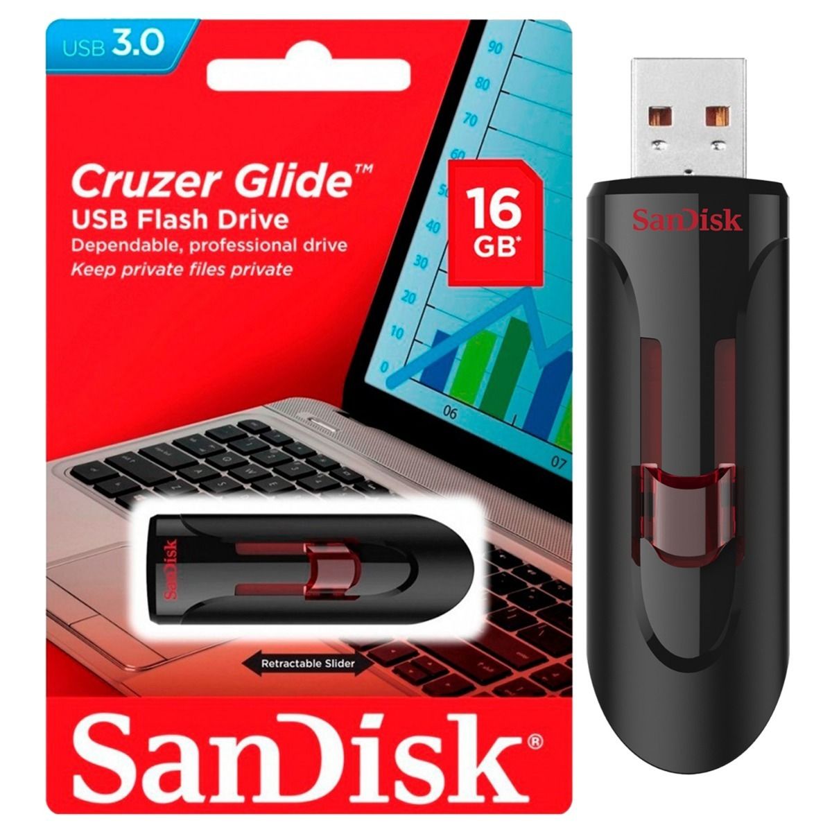 SANDISK - Memoria Usb Flash Sandisk 16gb Cruzer Glide SDCZ600-016G-G35