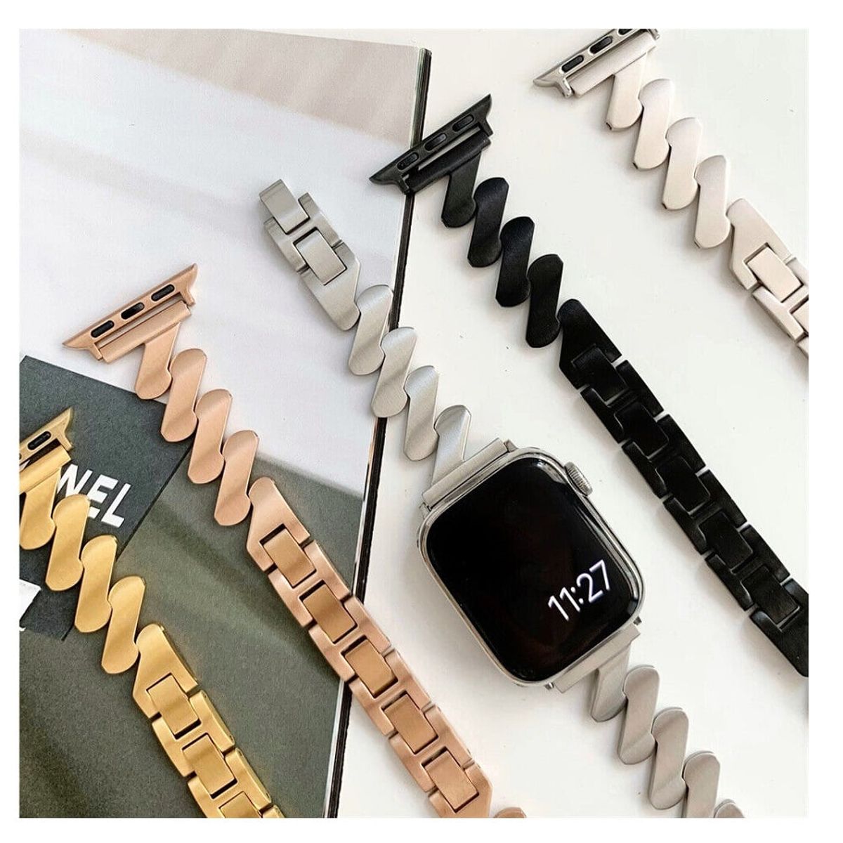 GENERICO - CORREA ESLABÓN ZIGZAG PARA WATCH 44-45-46 y 49 mm PLATEADO