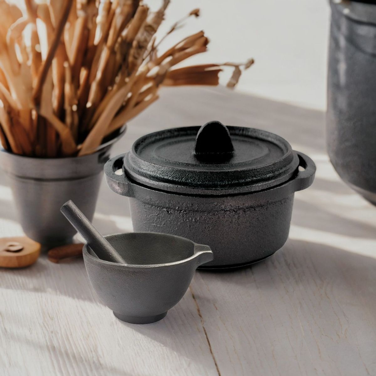 LUGANO - Pack cacerola mini con mortero - hierro fundido