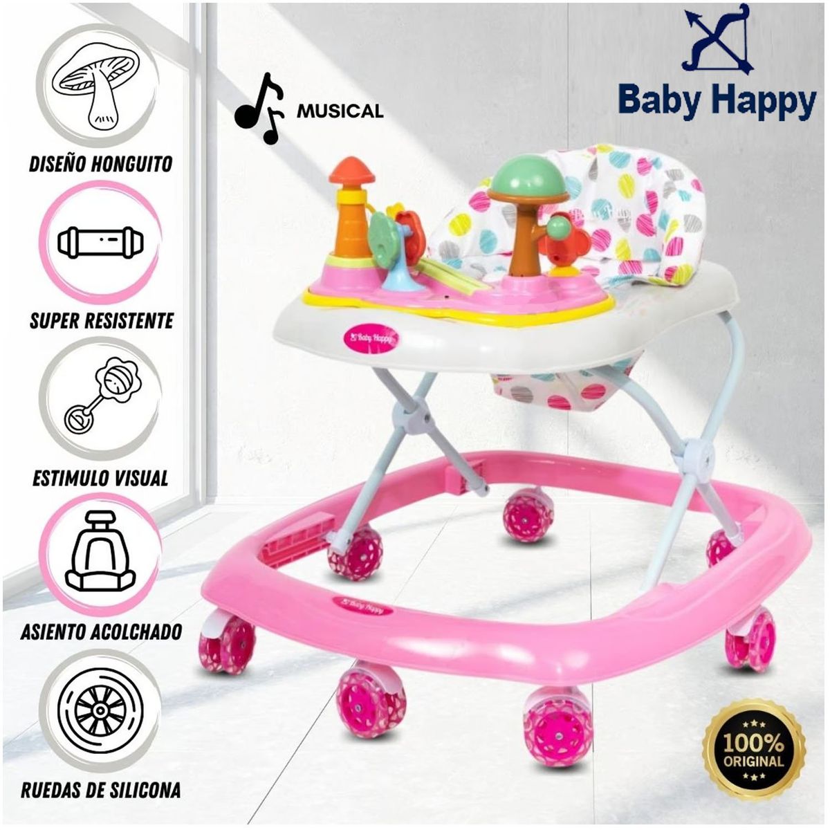 BABY HAPPY - Andador con Tablero Musical «HONGUITO II» Pink