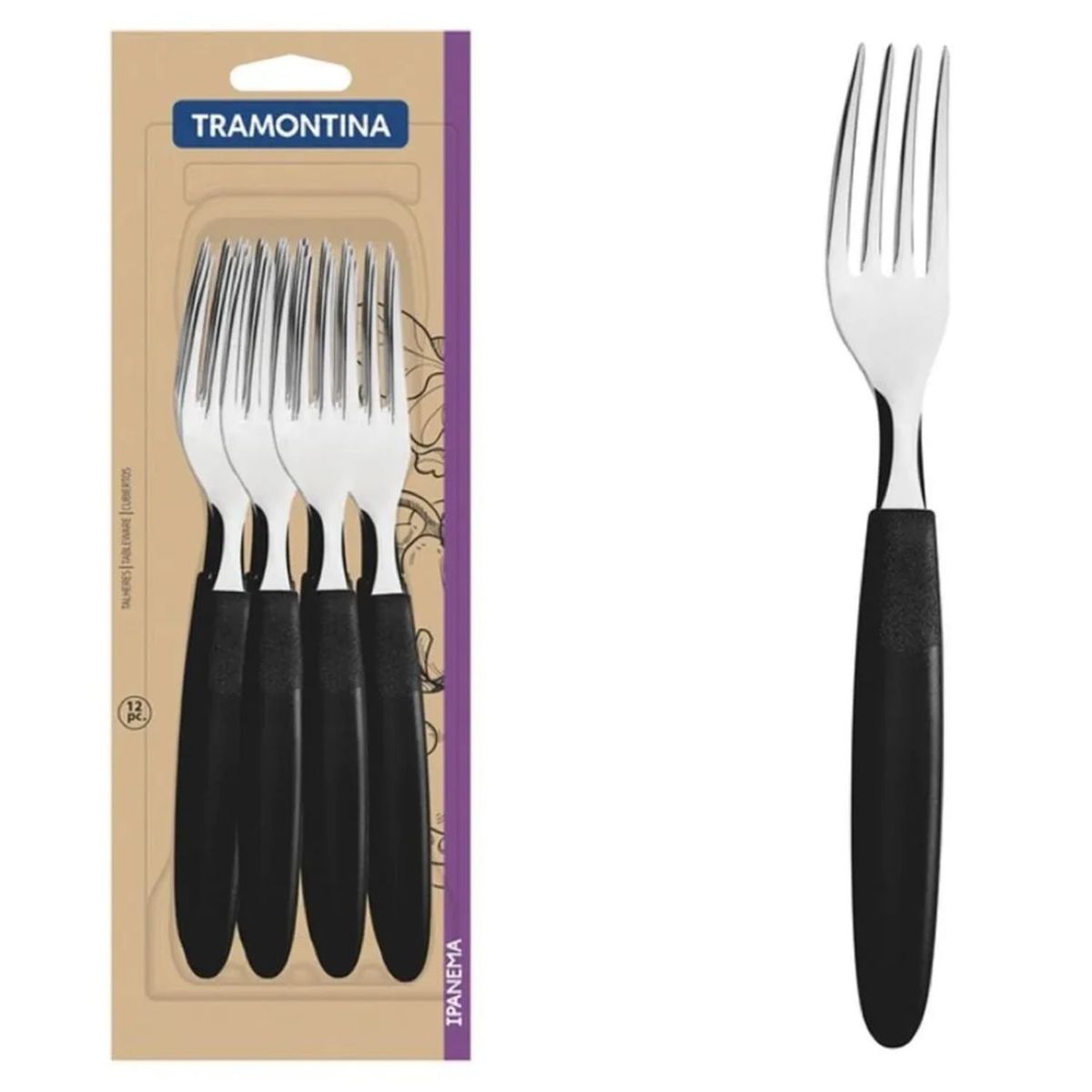 TRAMONTINA - Juego de Tenedores De Mesa Tramontina Acero Inoxidable Ipanema X 12 Pz