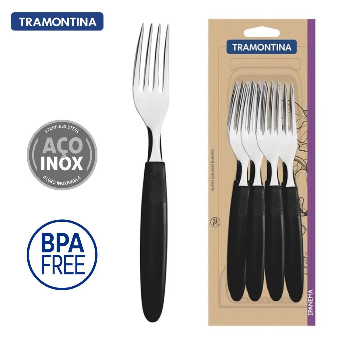 TRAMONTINA - Juego de Tenedores De Mesa Tramontina Acero Inoxidable Ipanema X 12 Pz