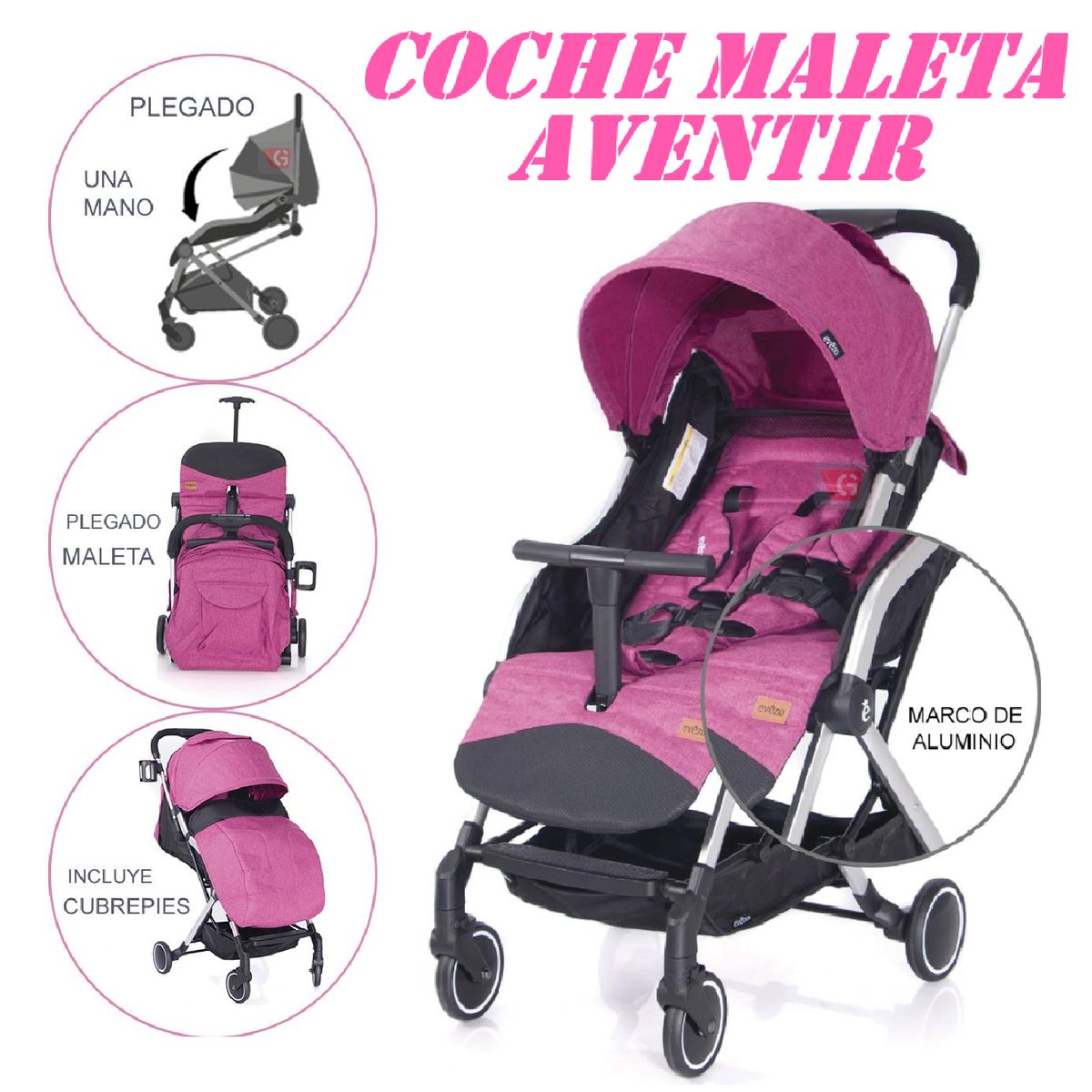 EVEZO - Nuevo Coche Estilo Maleta  Aventir-Rosado