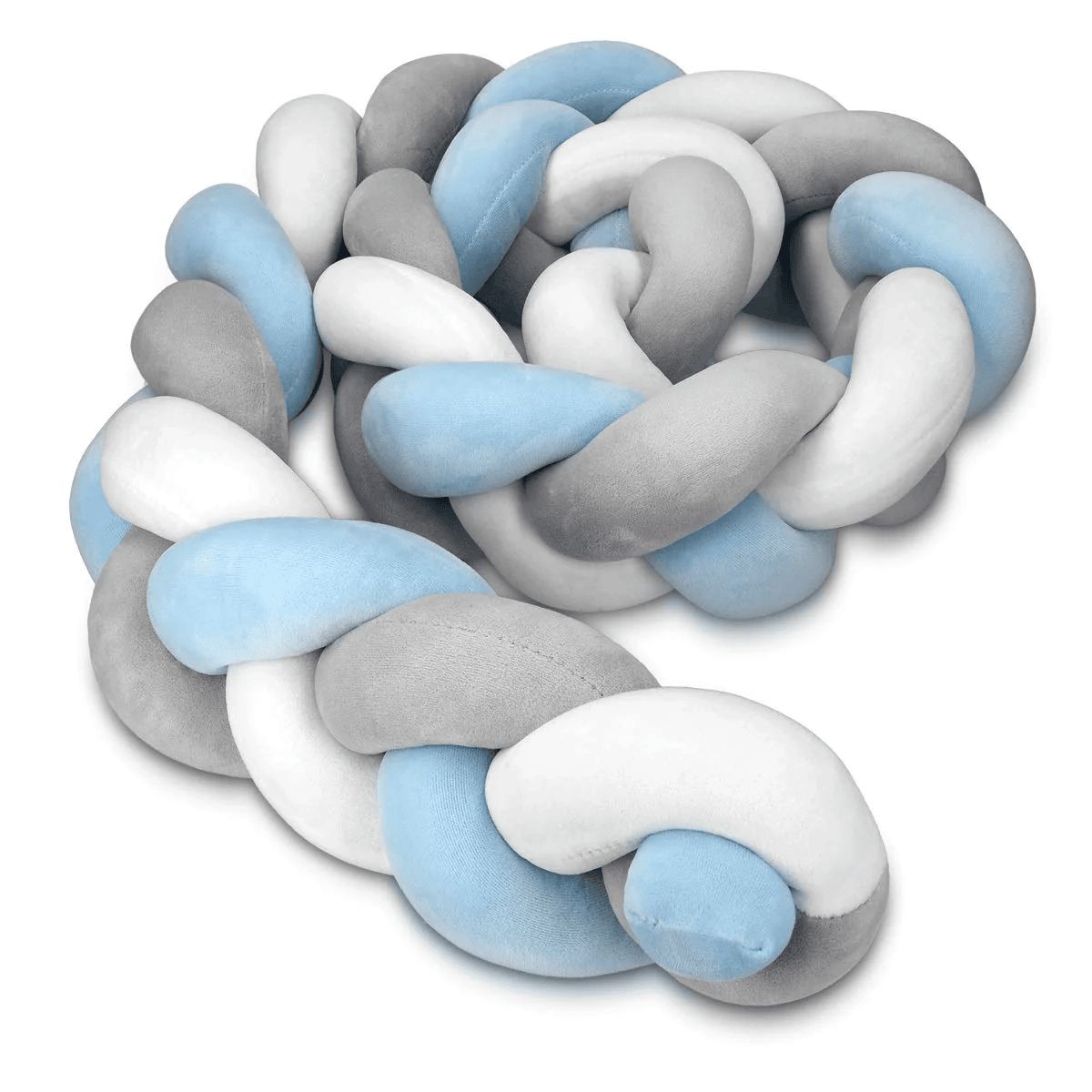 GENERICO - Trenza protector de cuna 3 metros Blanco, plomo y celeste