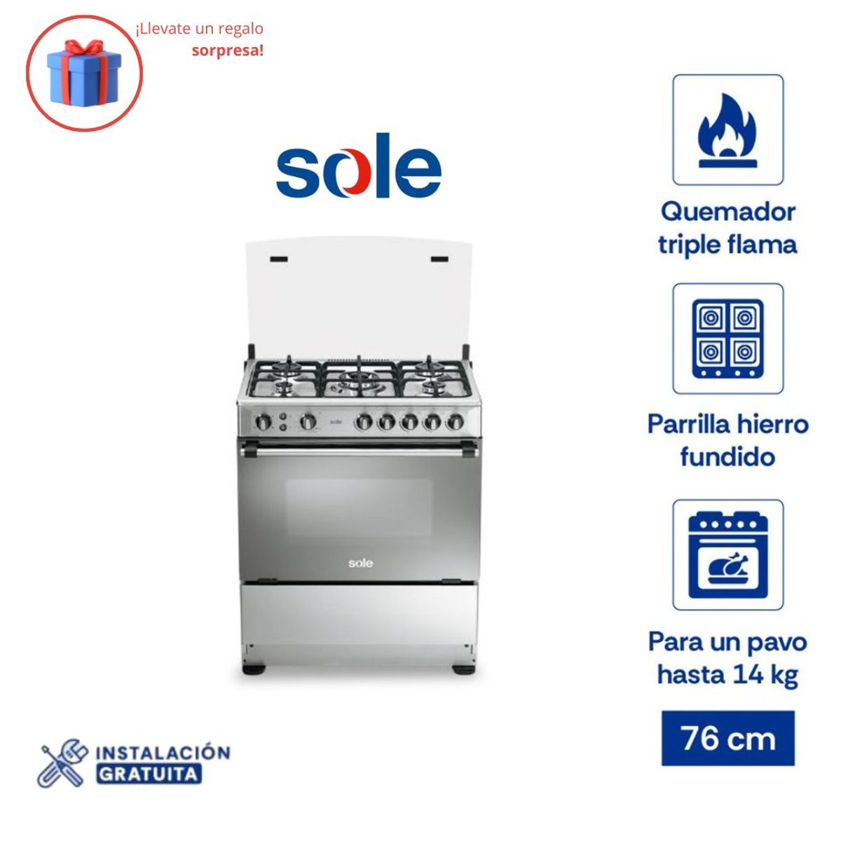 SOLE - Cocina de Pie COSOL026 76 cm 5 hornillas