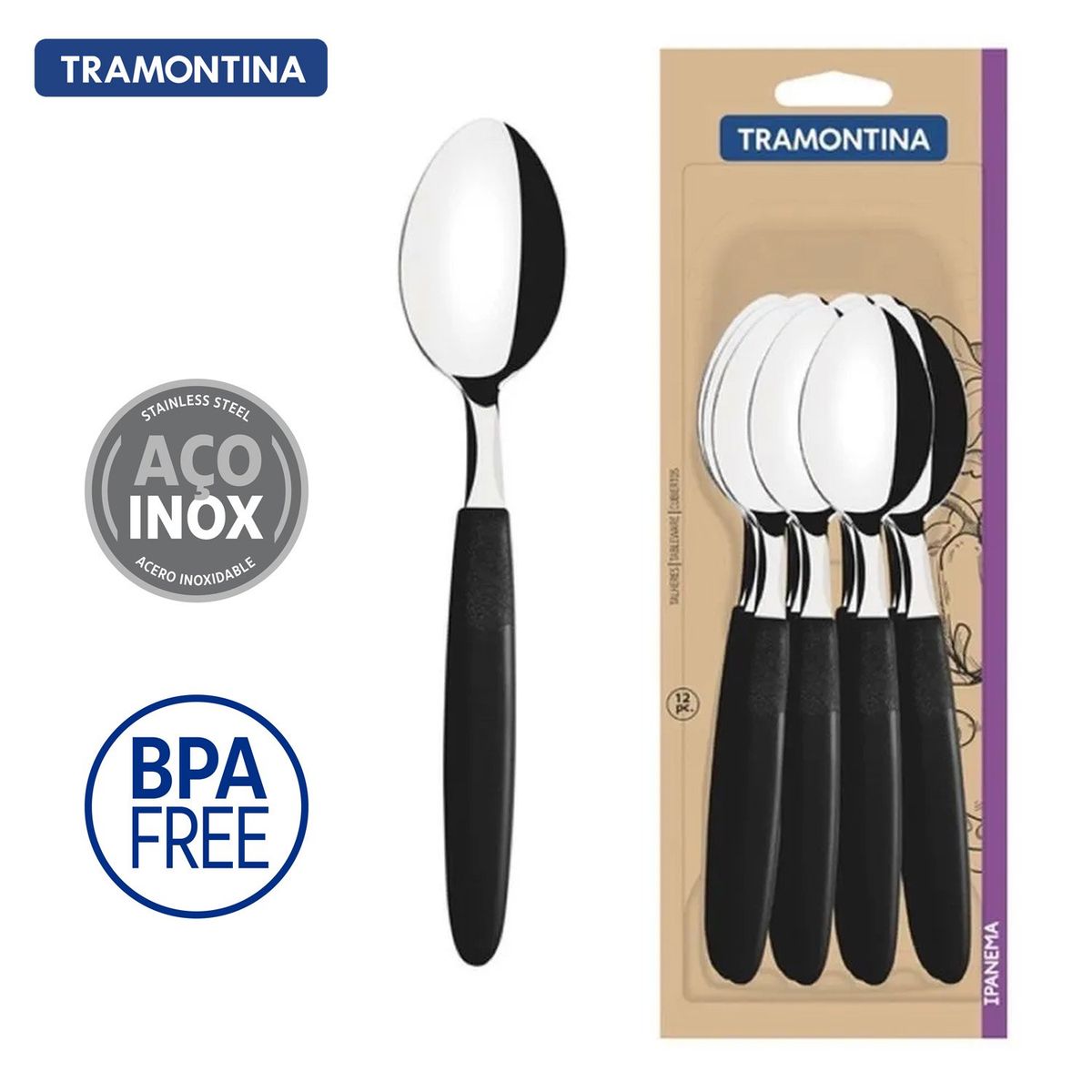 TRAMONTINA - Juego de Cucharas De Mesa Tramontina Acero Inoxidable Ipanema X 12 Pz