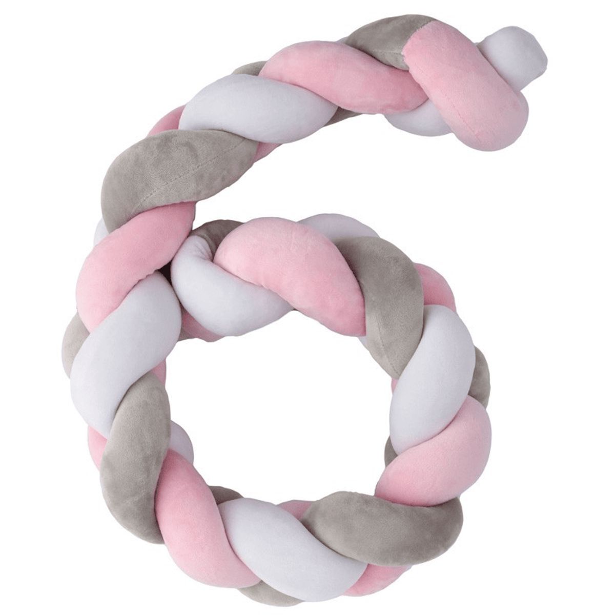 GENERICO - Trenza protector de cuna 2 metros Blanco, plomo y rosado