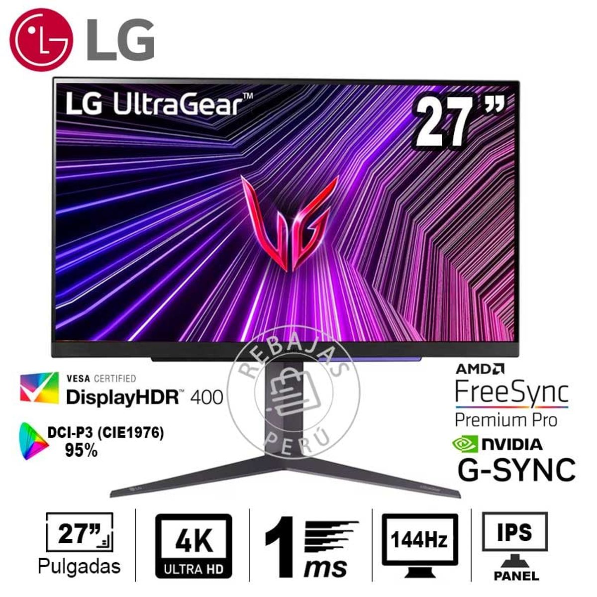 LG - Monitor LG 27GR93U-B 27 UHD IPS 144Hz 1ms FreeSync G-Sync