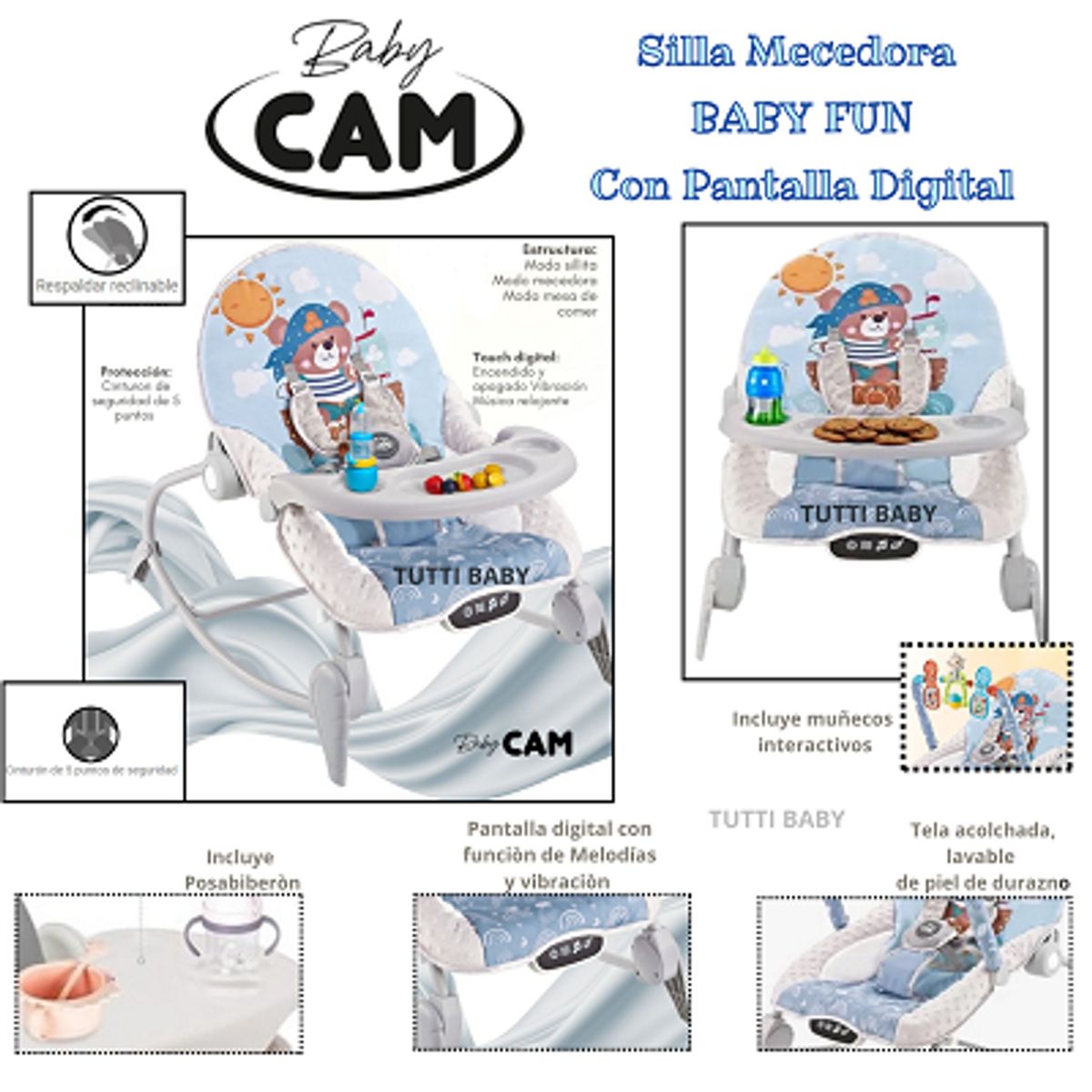 CAM - SILLA MECEDORA MULTIFUNCIONAL  CELESTE + OBSEQUIO PLATITO Y 1 BOLSA DE LEGOS