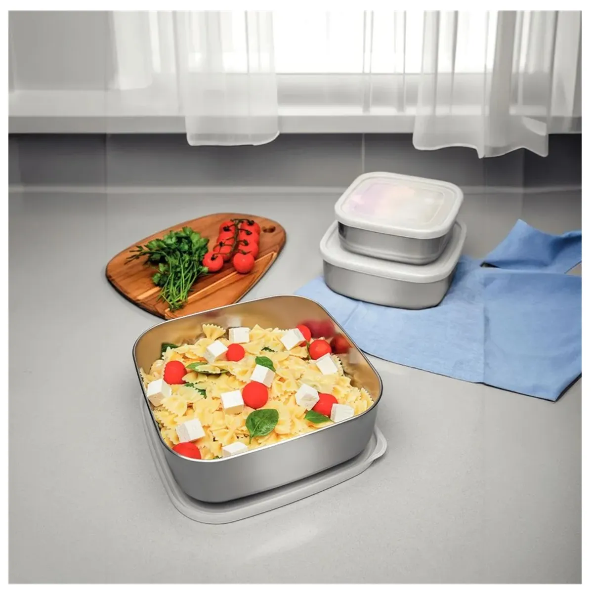 TRAMONTINA - Juego Táperes Cuadrados Tramontina c/Tapa de 3 Pzas Freezinox