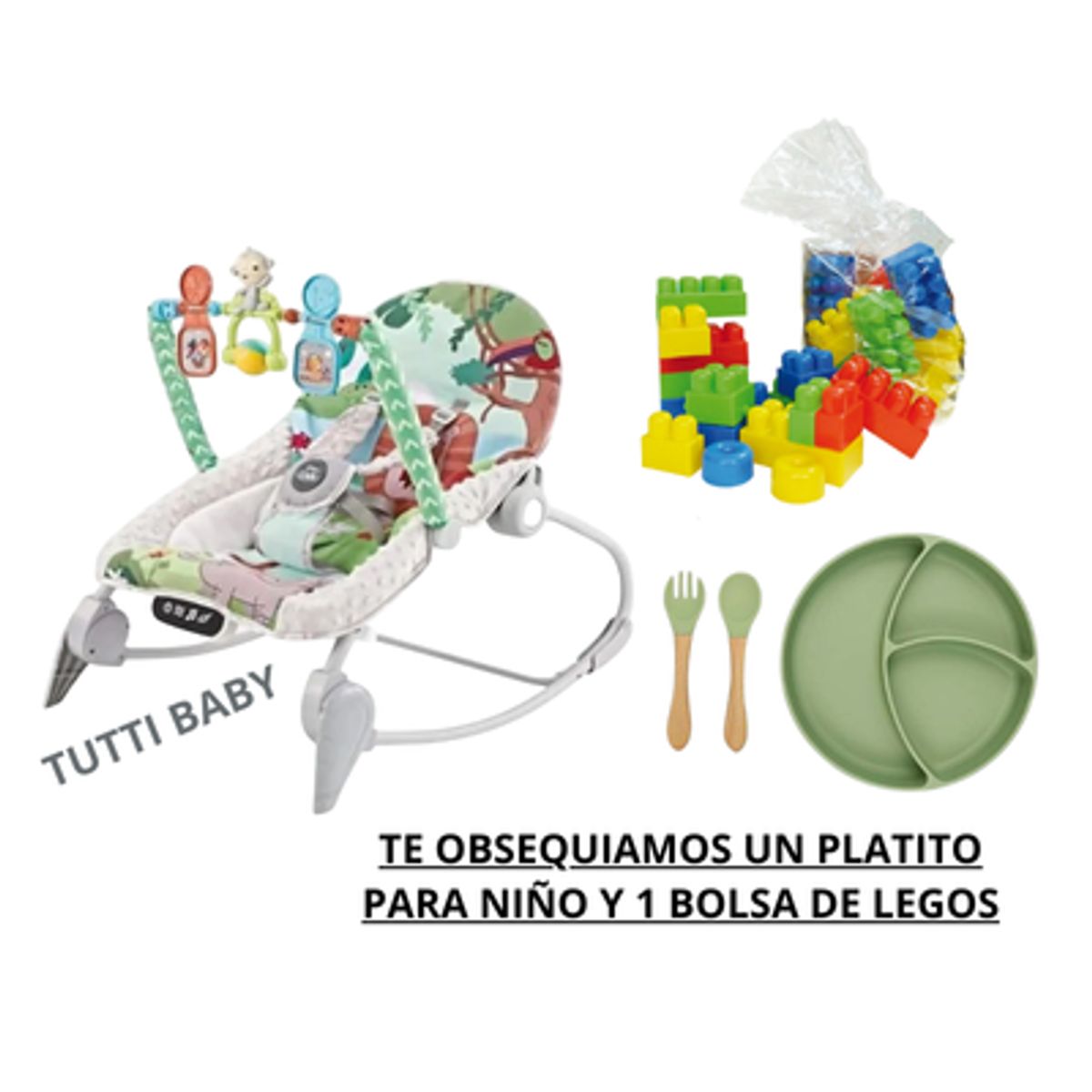 CAM - SILLA MECEDORA MULTIFUNCIONAL  VERDE + OBSEQUIO PLATITO Y 1 BOLSA DE LEGOS