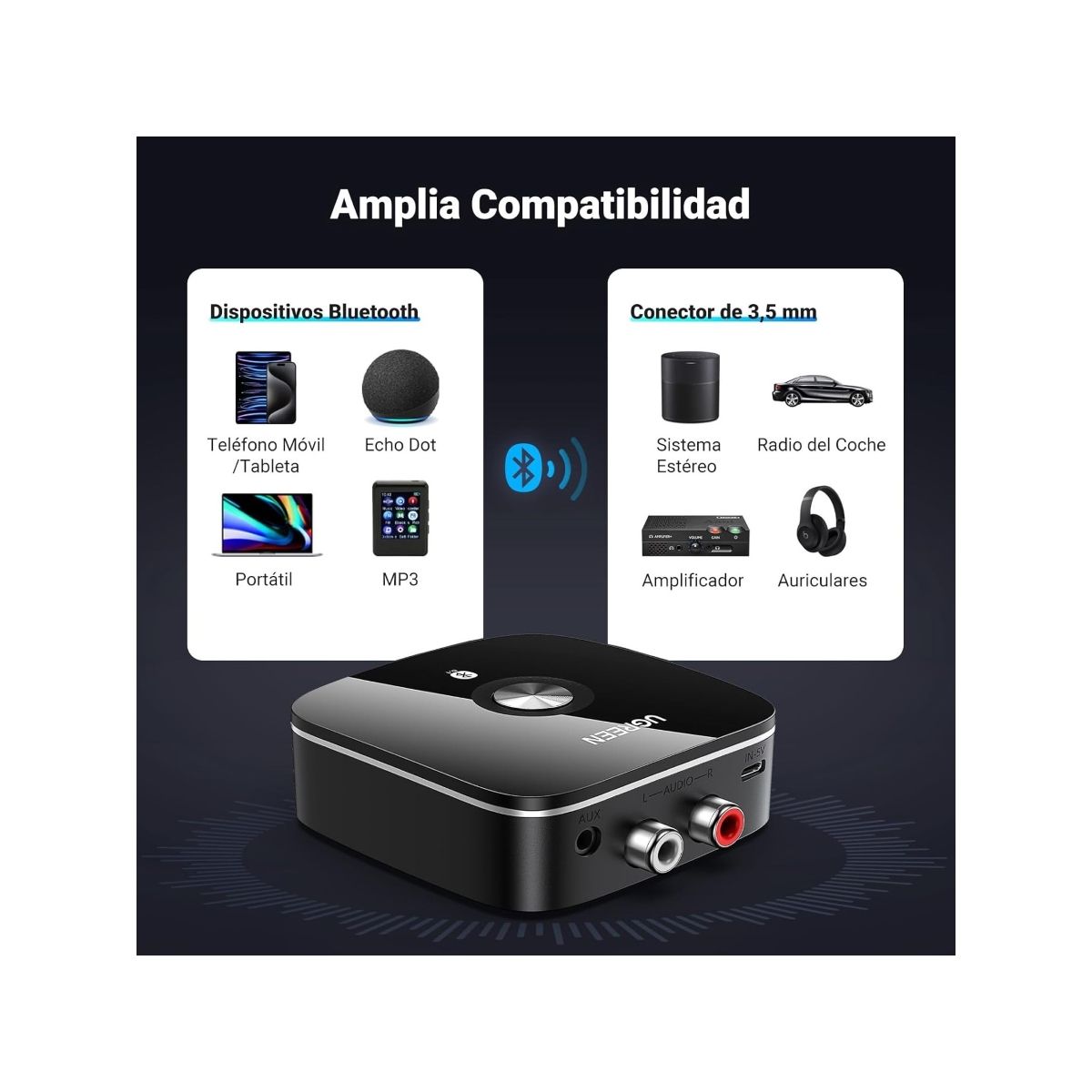 UGREEN - Recepto Bluetooth RCA 5.3 Batería 8Hrs UGREEN