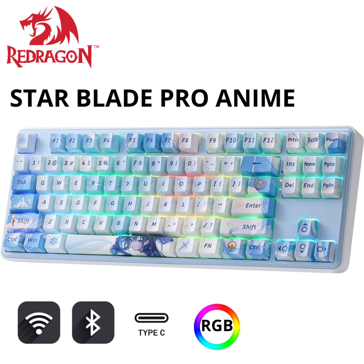 REDRAGON - Teclado Redragon STARD BLADE RGB-PRO Wireless English K707AK