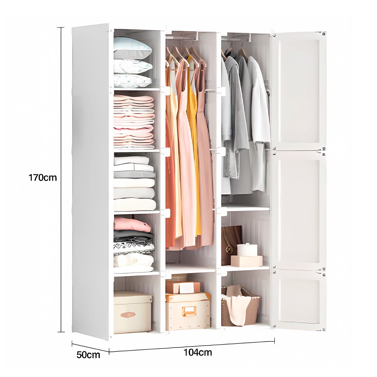 GENERICO - ROPERO PLEGABLE DE 3 CUERPOS CON PUERTAS BLANCAS