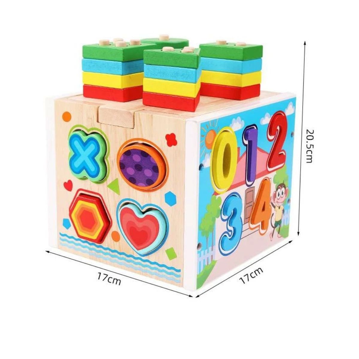 GENERICO - Cubo Didáctico Montessori Números y Formas Geométricas - Juguete Educativo de Madera para Bebés