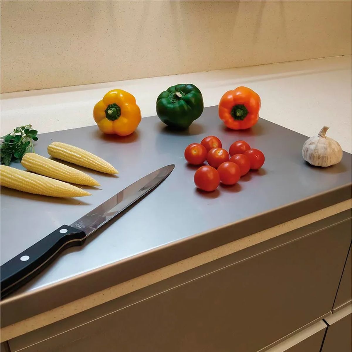 GENERICO - Tabla de picar en acero inoxidable encimera 50cm x 35 cm x 2.5 cm