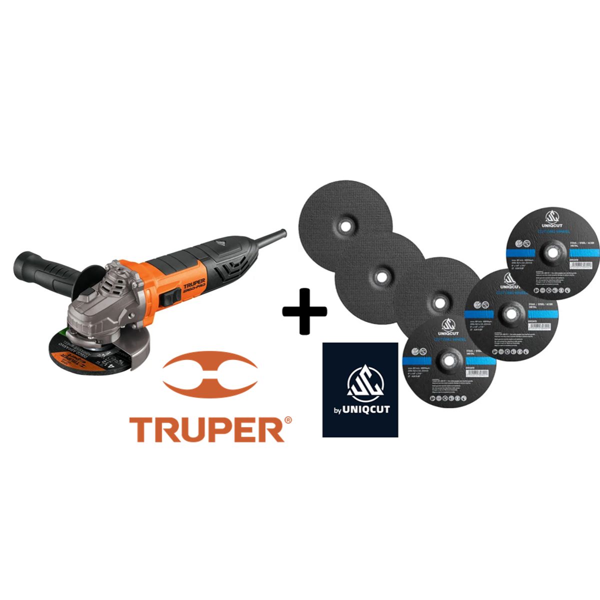 TRUPER - Esmeriladora angular 4-1/2" ERGO PRO 800W + 10 Discos desbaste UNIQCUT