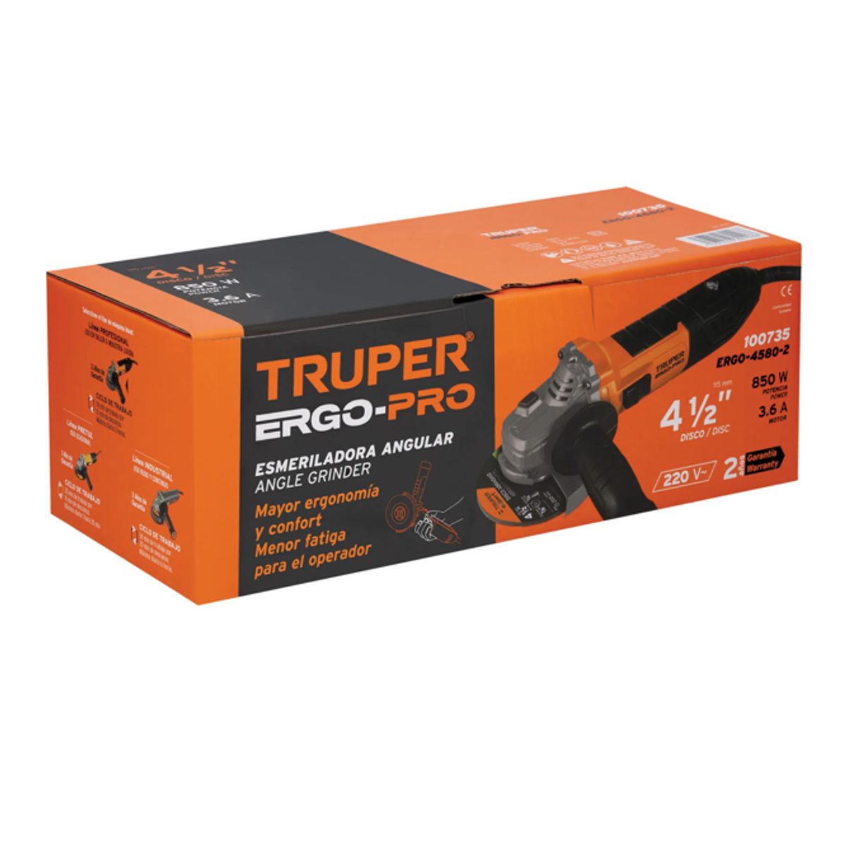 TRUPER - Esmeriladora angular 4-1/2" ERGO PRO 800W + 10 Discos desbaste UNIQCUT