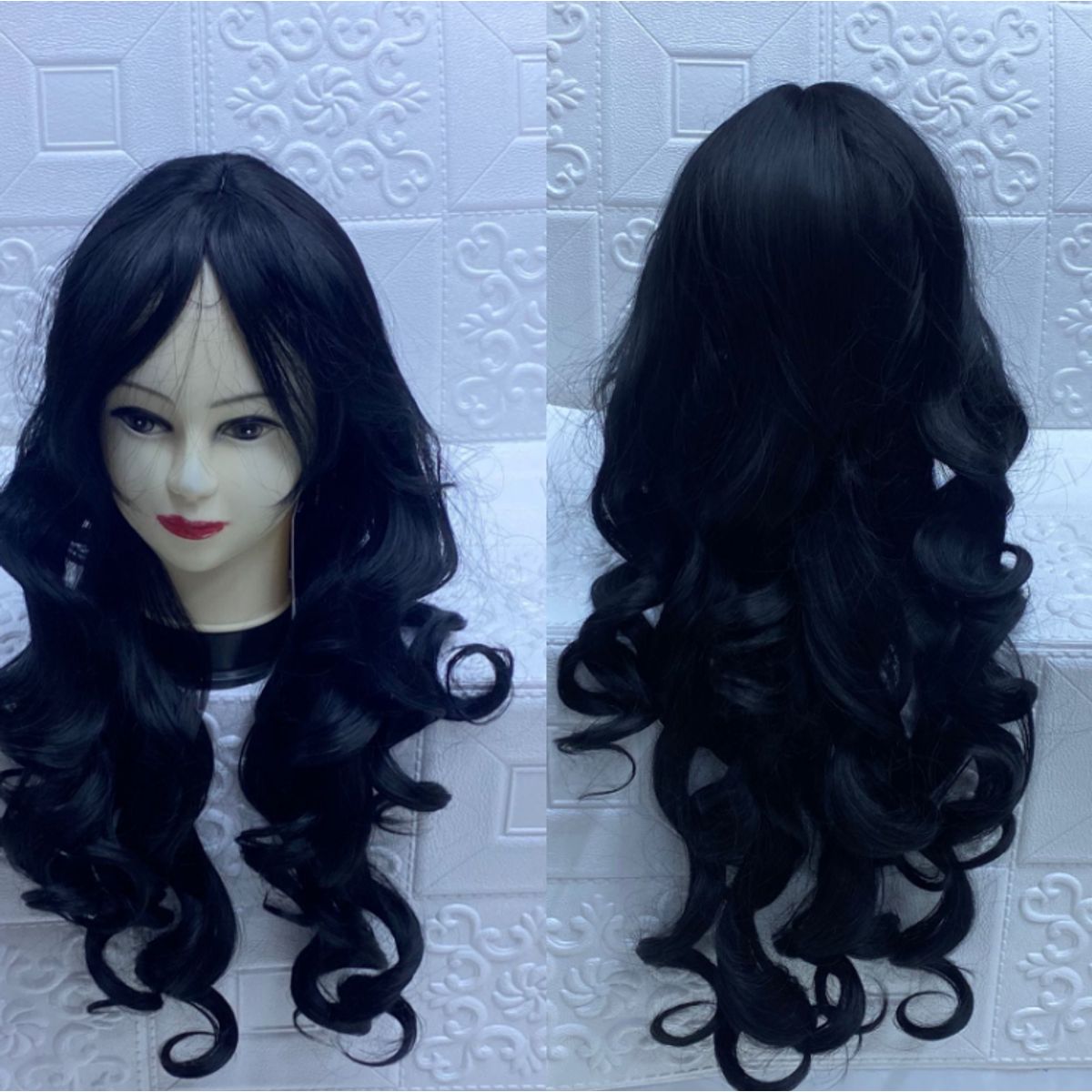 GENERICO - peluca de anime negra larga rulos