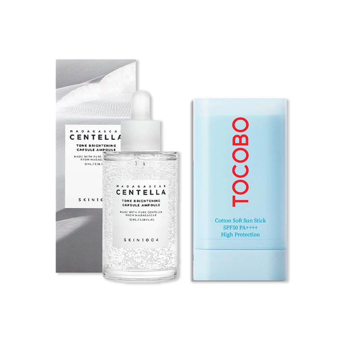 TOCOBO - Ampolla Centella SKIN1004 + Barra Solar Tocobo SPF 50+++ 19 g