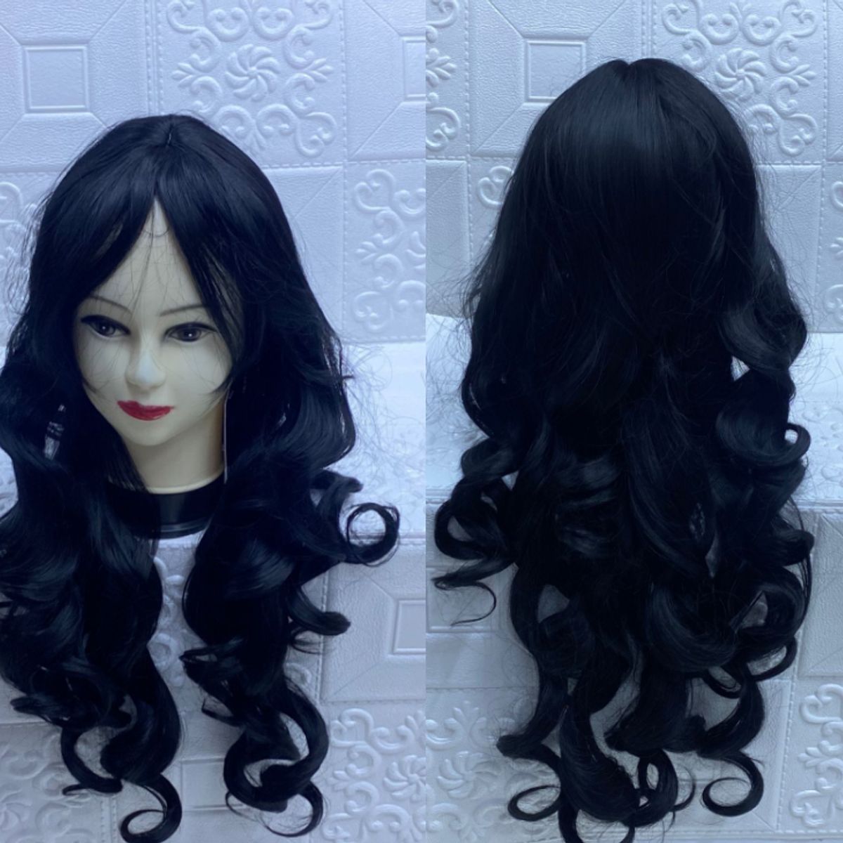 GENERICO - peluca de anime negra larga rulos